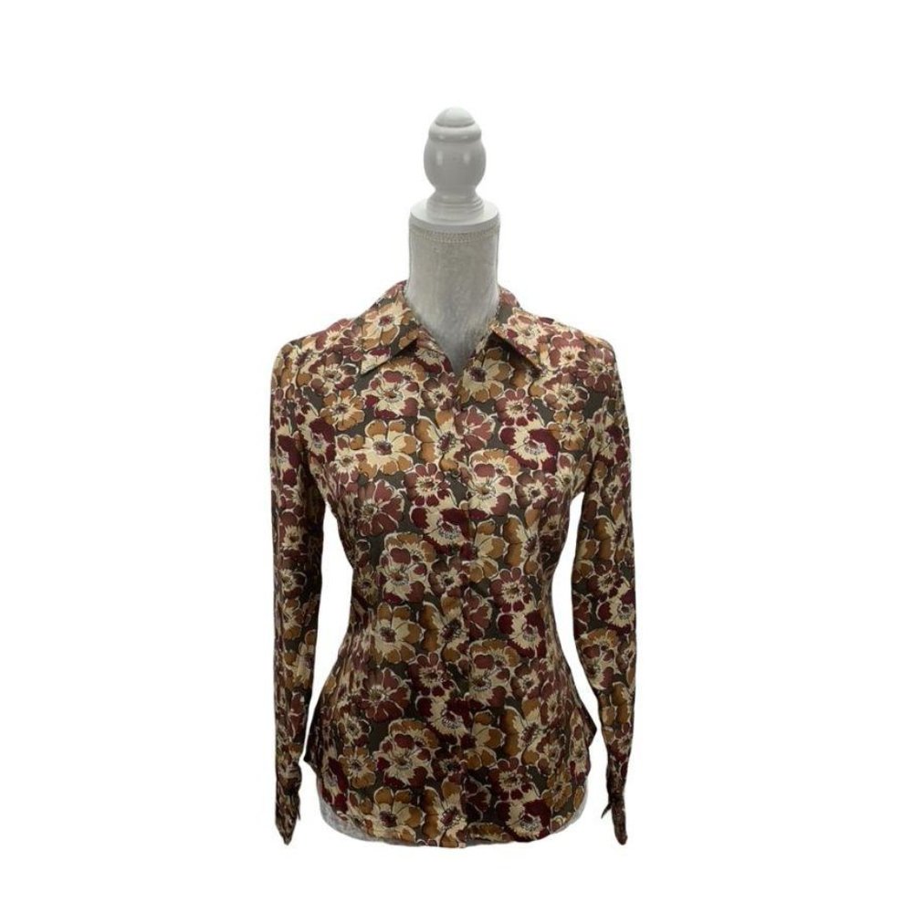 LOFT Blouse Silk Button Down Retro Look Floral 2